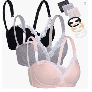 CAKYE 3 Pack Underwire Maternity Nursing Bra Cotton Breastfeeding Bras NEW